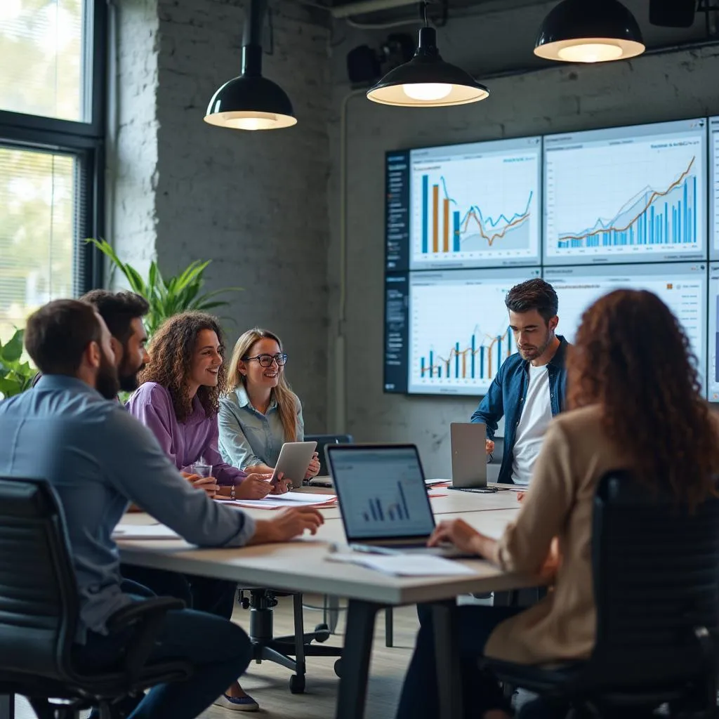 Tech startup team with their consultant